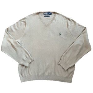 Polo Ralph Lauren Sweater Light Tan Khaki V-Neck Pima Cotton Pullover Men’s XL